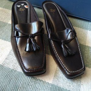 Dark brown squared toe mules